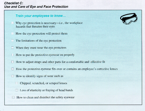 [Checklist C - Use and Care of Eye and Face Protection]