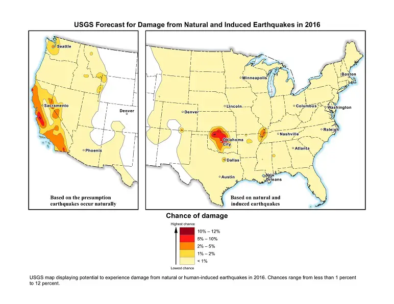 USGS Induced Earthquake risk map 2016