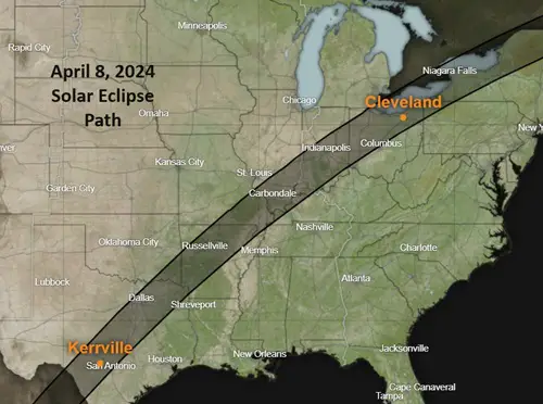 USA map with eclipse path