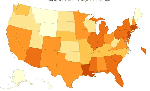 Coronavirus mortaliity rates in the United States, by state